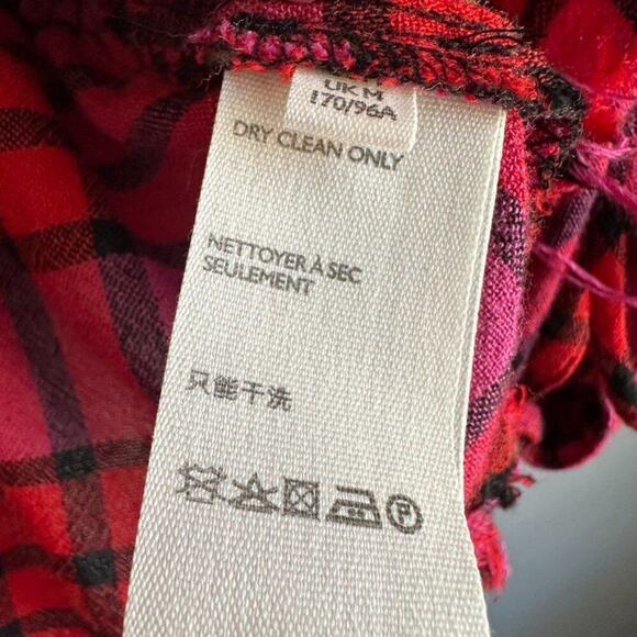 Free People Pacific Dawn Plaid Shirt Women's M Red Pink Wool Blend Long Sleeve - Picture 4 of 5